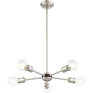 HomeRoots Five Light Dimmable Chandelier - Modern Cylinder Shades, Steel Construction for Elegant Spaces 687437