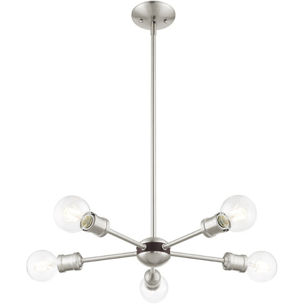 HomeRoots Five Light Dimmable Chandelier - Modern Cylinder Shades, Steel Construction for Elegant Spaces 687437