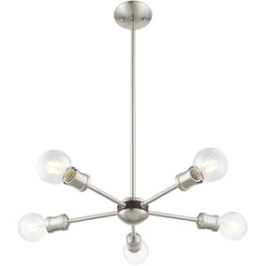 HomeRoots Five Light Dimmable Chandelier - Modern Cylinder Shades, Steel Construction for Elegant Spaces 687437