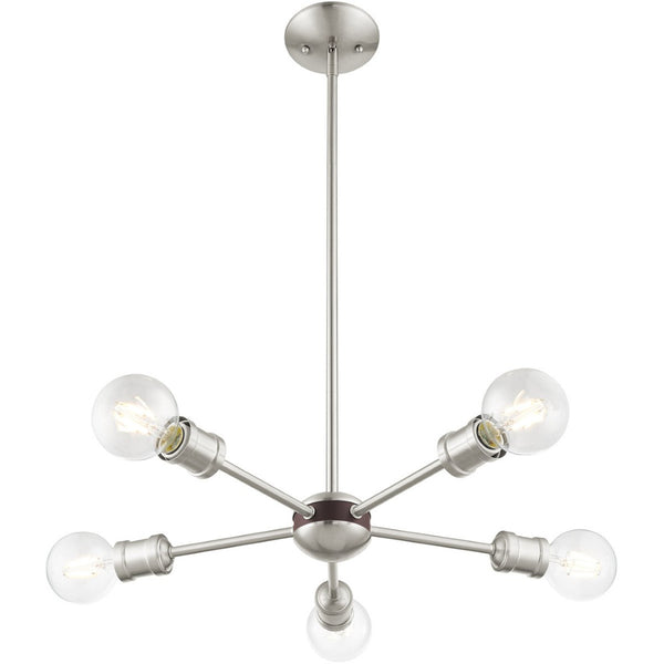 HomeRoots Five Light Dimmable Chandelier - Modern Cylinder Shades, Steel Construction for Elegant Spaces 687437