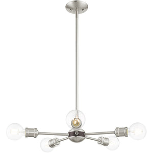 HomeRoots Five Light Dimmable Chandelier - Modern Cylinder Shades, Steel Construction for Elegant Spaces 687437