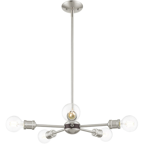 HomeRoots Five Light Dimmable Chandelier - Modern Cylinder Shades, Steel Construction for Elegant Spaces 687437