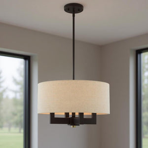 HomeRoots Four Light Dimmable Chandelier with Cylindrical Shades - Modern Steel Fixture for Any Room Decor 687438