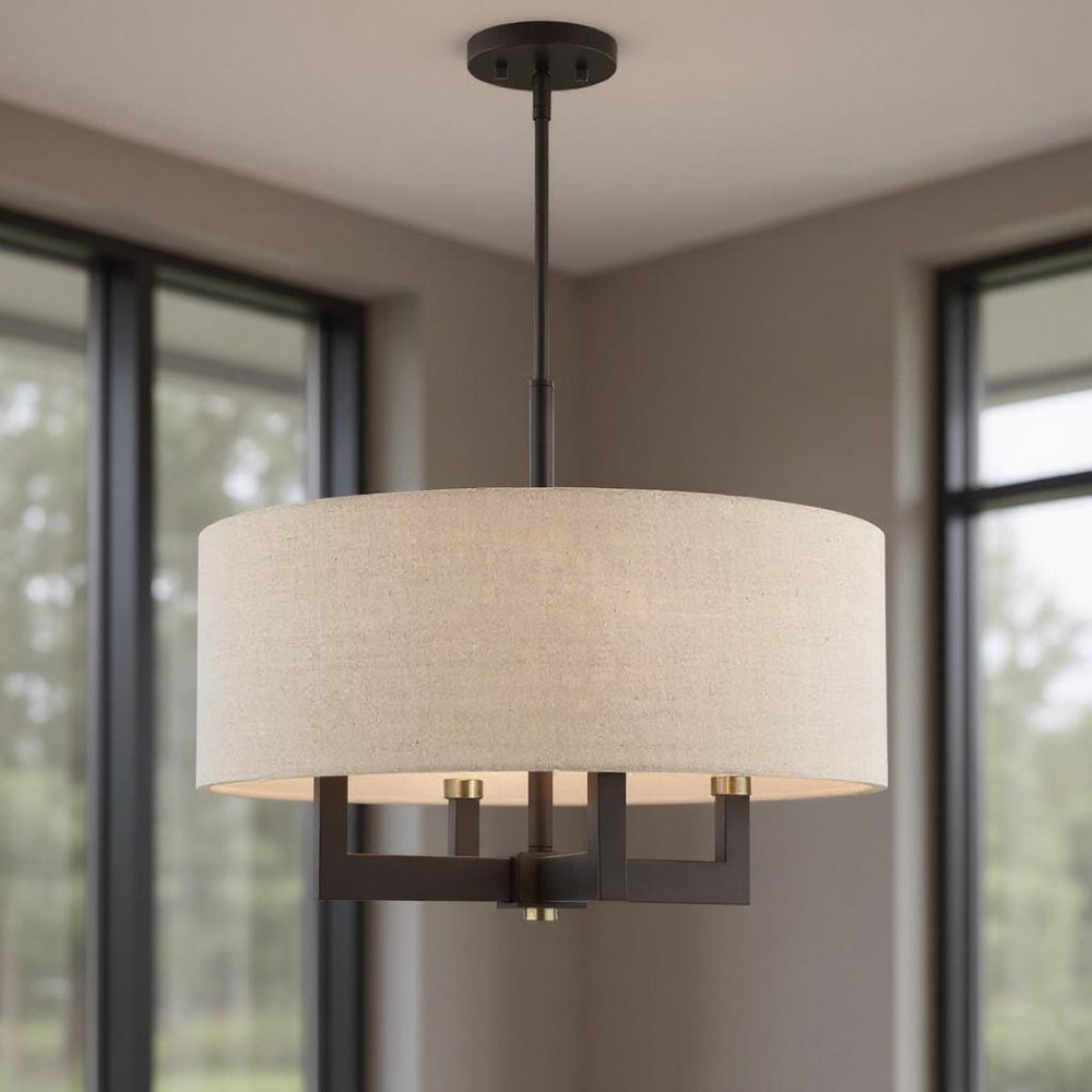 HomeRoots Four Light Dimmable Chandelier - Modern Steel Shades, Cylindrical Design for Stylish Home Lighting 687439