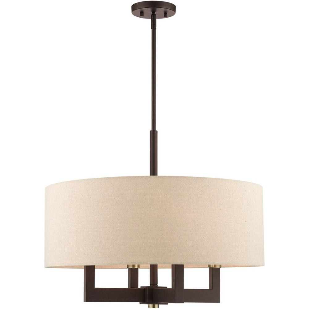 HomeRoots Four Light Dimmable Chandelier - Modern Steel Shades, Cylindrical Design for Stylish Home Lighting 687439
