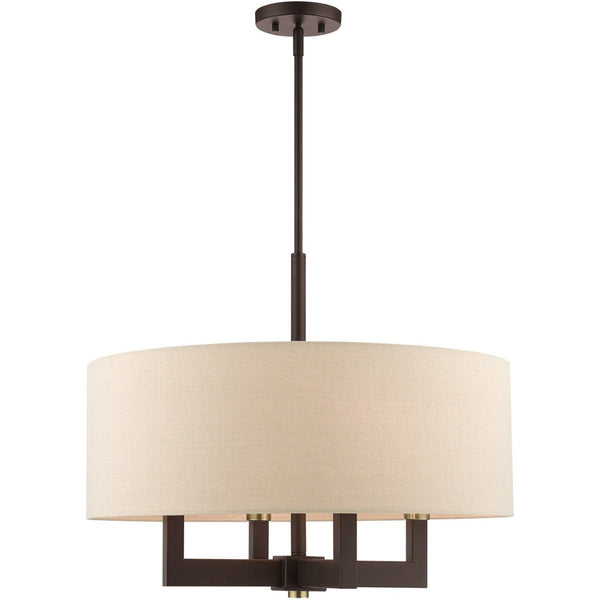 HomeRoots Four Light Dimmable Chandelier - Modern Steel Shades, Cylindrical Design for Stylish Home Lighting 687439