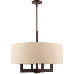 HomeRoots Four Light Dimmable Chandelier - Modern Steel Shades, Cylindrical Design for Stylish Home Lighting 687439