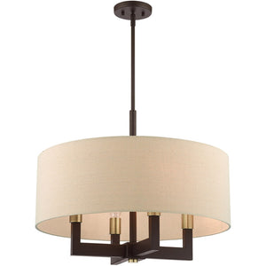 HomeRoots Four Light Dimmable Chandelier - Modern Steel Shades, Cylindrical Design for Stylish Home Lighting 687439
