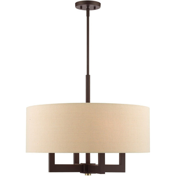 HomeRoots Four Light Dimmable Chandelier - Modern Steel Shades, Cylindrical Design for Stylish Home Lighting 687439