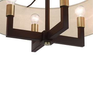 HomeRoots Four Light Dimmable Chandelier - Modern Steel Shades, Cylindrical Design for Stylish Home Lighting 687439