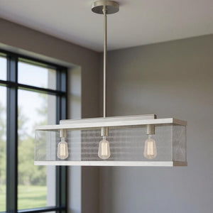 HomeRoots Three Light Dimmable Chandelier with Cylinder Shades - Modern Steel Fixture for Stylish Illumination 687441