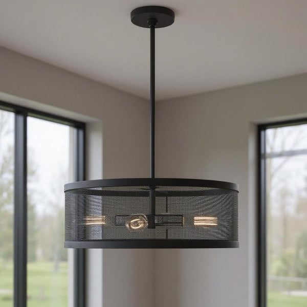 HomeRoots Four Light Dimmable Chandelier with Sleek Cylindrical Shades - Stylish Illumination for Any Space 687442