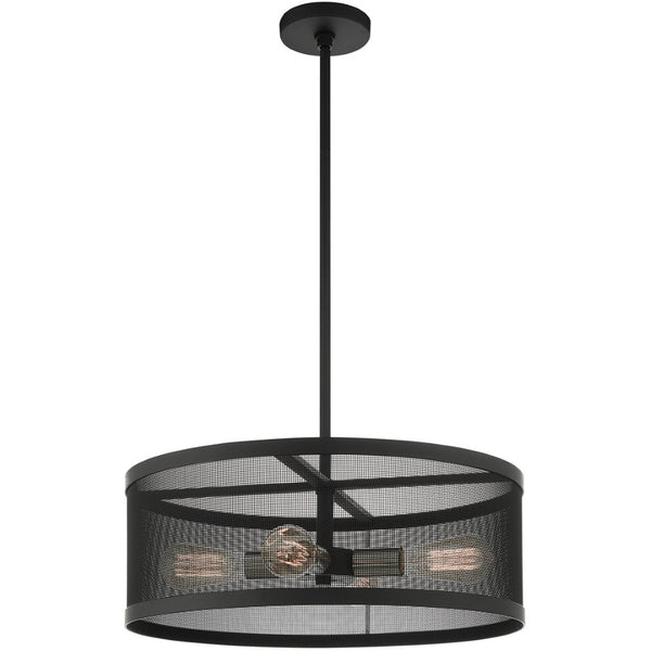 HomeRoots Four Light Dimmable Chandelier with Sleek Cylindrical Shades - Stylish Illumination for Any Space 687442
