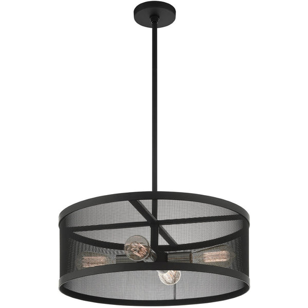 HomeRoots Four Light Dimmable Chandelier with Sleek Cylindrical Shades - Stylish Illumination for Any Space 687442
