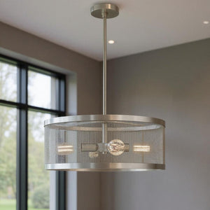 HomeRoots Four Light Dimmable Chandelier - Modern Steel Shades for Warm Ambiance in Any Space, Ideal for Home 687443
