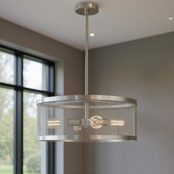 HomeRoots Four Light Dimmable Chandelier - Modern Steel Shades for Warm Ambiance in Any Space, Ideal for Home 687443