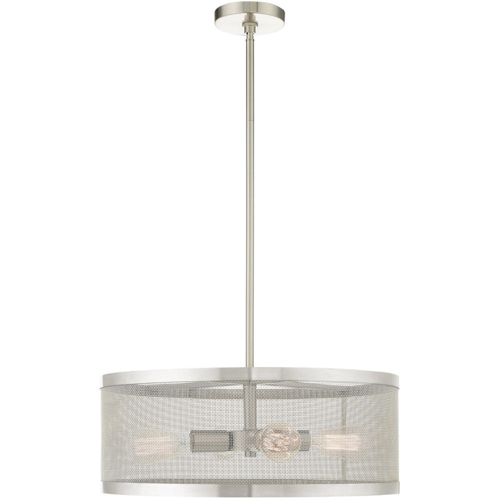 HomeRoots Four Light Dimmable Chandelier - Modern Steel Shades for Warm Ambiance in Any Space, Ideal for Home 687443