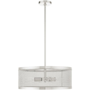 HomeRoots Four Light Dimmable Chandelier - Modern Steel Shades for Warm Ambiance in Any Space, Ideal for Home 687443
