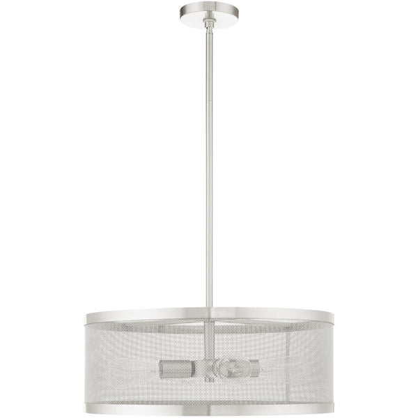 HomeRoots Four Light Dimmable Chandelier - Modern Steel Shades for Warm Ambiance in Any Space, Ideal for Home 687443