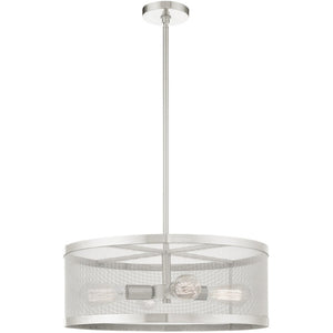 HomeRoots Four Light Dimmable Chandelier - Modern Steel Shades for Warm Ambiance in Any Space, Ideal for Home 687443