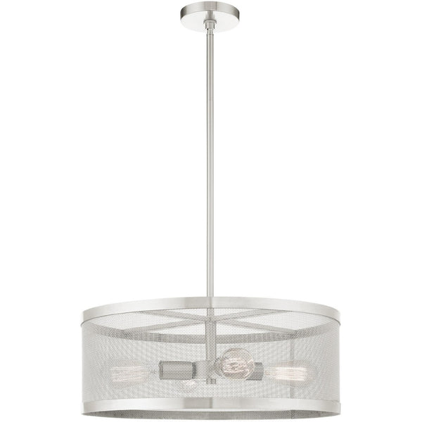 HomeRoots Four Light Dimmable Chandelier - Modern Steel Shades for Warm Ambiance in Any Space, Ideal for Home 687443