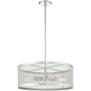 HomeRoots Four Light Dimmable Chandelier - Modern Steel Shades for Warm Ambiance in Any Space, Ideal for Home 687443