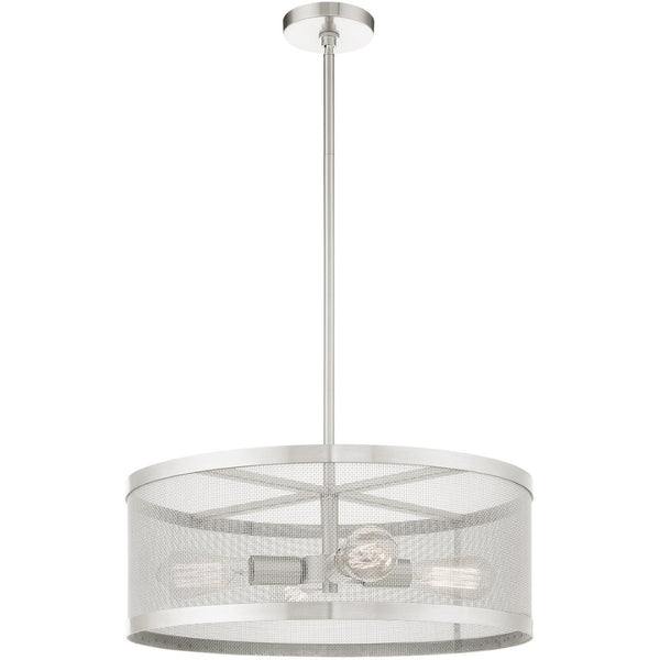HomeRoots Four Light Dimmable Chandelier - Modern Steel Shades for Warm Ambiance in Any Space, Ideal for Home 687443