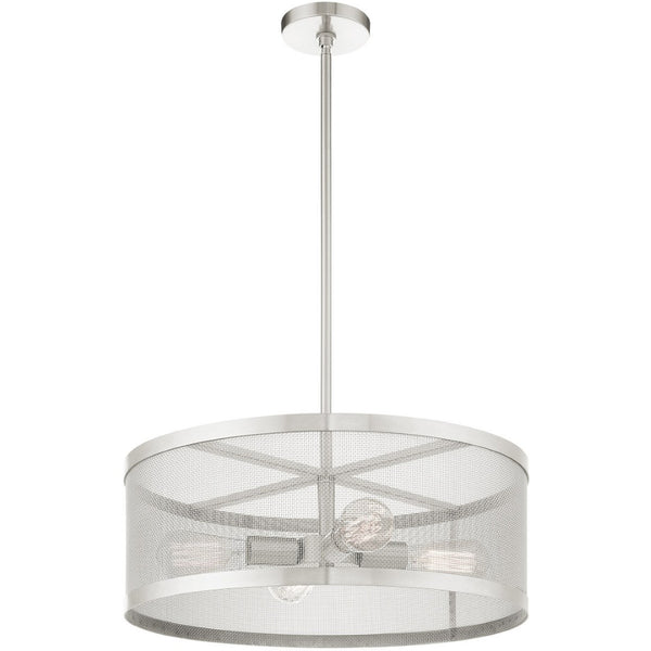 HomeRoots Four Light Dimmable Chandelier - Modern Steel Shades for Warm Ambiance in Any Space, Ideal for Home 687443