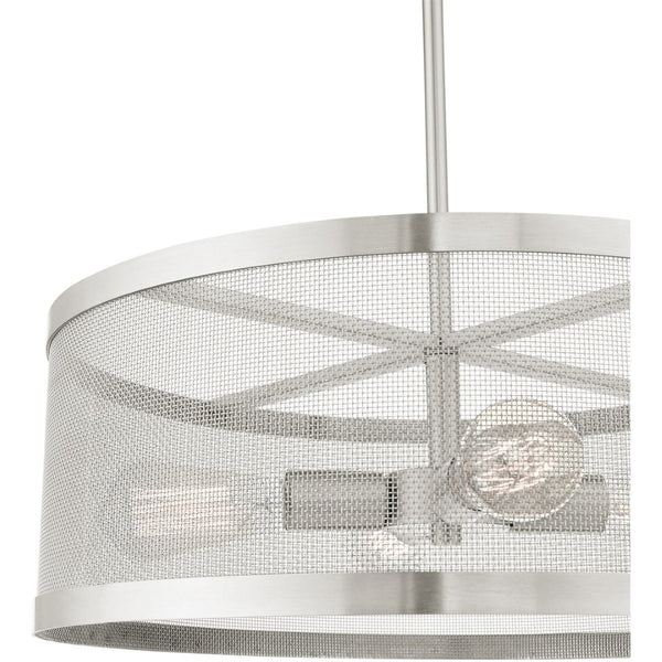 HomeRoots Four Light Dimmable Chandelier - Modern Steel Shades for Warm Ambiance in Any Space, Ideal for Home 687443