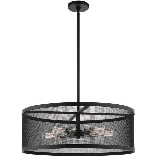 HomeRoots Five Light Dimmable Chandelier with Sleek Cylinder Shades for Modern Ambiance in Any Room 687444