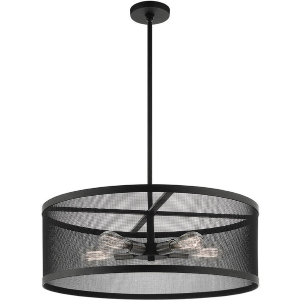 HomeRoots Five Light Dimmable Chandelier with Sleek Cylinder Shades for Modern Ambiance in Any Room 687444