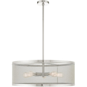 HomeRoots Five Light Dimmable Chandelier with Sleek Cylindrical Shades - Modern Steel Design for Any Space 687445