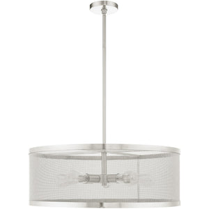 HomeRoots Five Light Dimmable Chandelier with Sleek Cylindrical Shades - Modern Steel Design for Any Space 687445