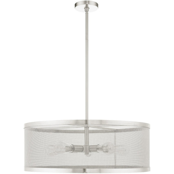 HomeRoots Five Light Dimmable Chandelier with Sleek Cylindrical Shades - Modern Steel Design for Any Space 687445