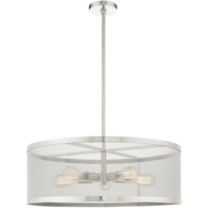 HomeRoots Five Light Dimmable Chandelier with Sleek Cylindrical Shades - Modern Steel Design for Any Space 687445