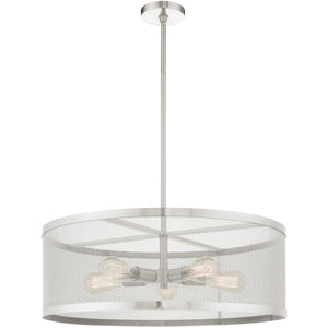 HomeRoots Five Light Dimmable Chandelier with Sleek Cylindrical Shades - Modern Steel Design for Any Space 687445
