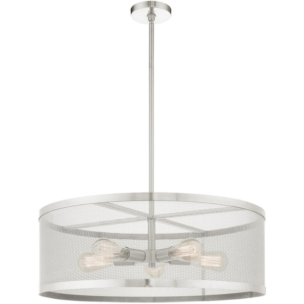 HomeRoots Five Light Dimmable Chandelier with Sleek Cylindrical Shades - Modern Steel Design for Any Space 687445