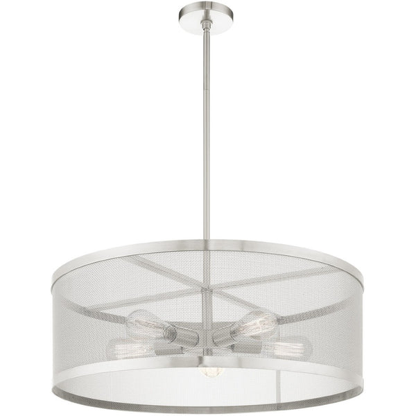 HomeRoots Five Light Dimmable Chandelier with Sleek Cylindrical Shades - Modern Steel Design for Any Space 687445
