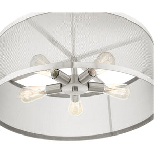 HomeRoots Five Light Dimmable Chandelier with Sleek Cylindrical Shades - Modern Steel Design for Any Space 687445