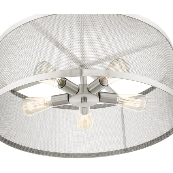 HomeRoots Five Light Dimmable Chandelier with Sleek Cylindrical Shades - Modern Steel Design for Any Space 687445