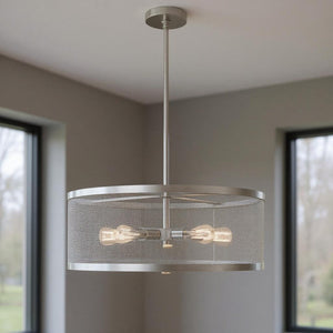 HomeRoots Five Light Dimmable Chandelier with Sleek Cylindrical Shades - Modern Steel Design for Any Space 687445