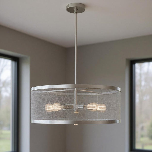 HomeRoots Five Light Dimmable Chandelier with Sleek Cylindrical Shades - Modern Steel Design for Any Space 687445