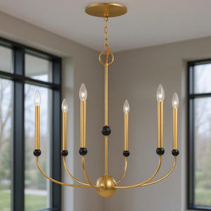 HomeRoots Six Light Dimmable Chandelier - Elegant Cylinder Design with Shades for Versatile Modern Spaces 687446