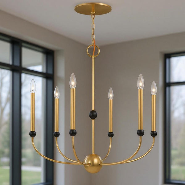 HomeRoots Six Light Dimmable Chandelier - Elegant Cylinder Design with Shades for Versatile Modern Spaces 687446