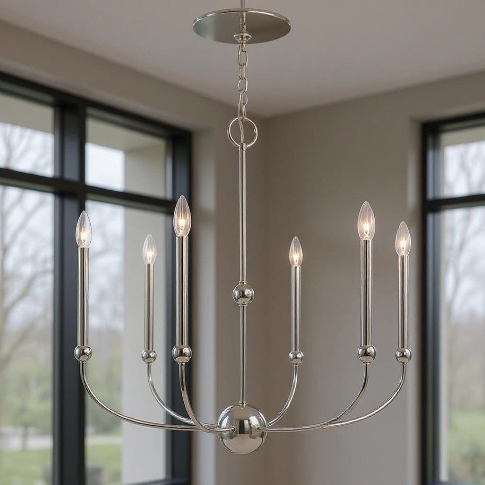 HomeRoots Six Light Dimmable Chandelier with Elegant Shades for Modern Spaces - Adjustable Brightness & Style 687447