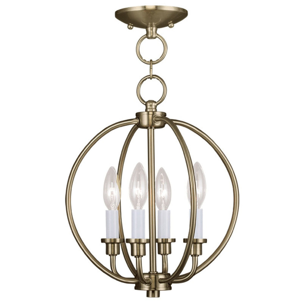 HomeRoots Brass Four-Light Dimmable Chandelier with Modern Steel Shades - Perfect for Dining and Living Spaces 687448