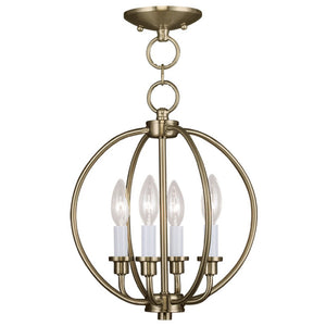 HomeRoots Brass Four-Light Dimmable Chandelier with Modern Steel Shades - Perfect for Dining and Living Spaces 687448