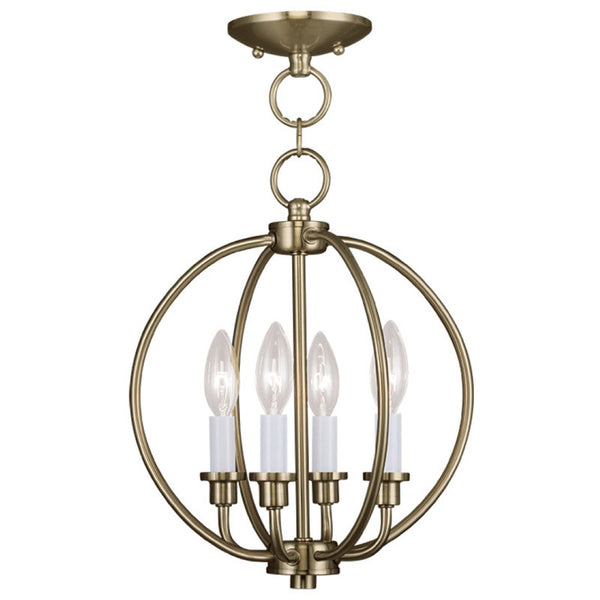 HomeRoots Brass Four-Light Dimmable Chandelier with Modern Steel Shades - Perfect for Dining and Living Spaces 687448