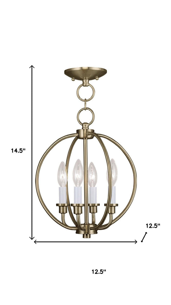 HomeRoots Brass Four-Light Dimmable Chandelier with Modern Steel Shades - Perfect for Dining and Living Spaces 687448