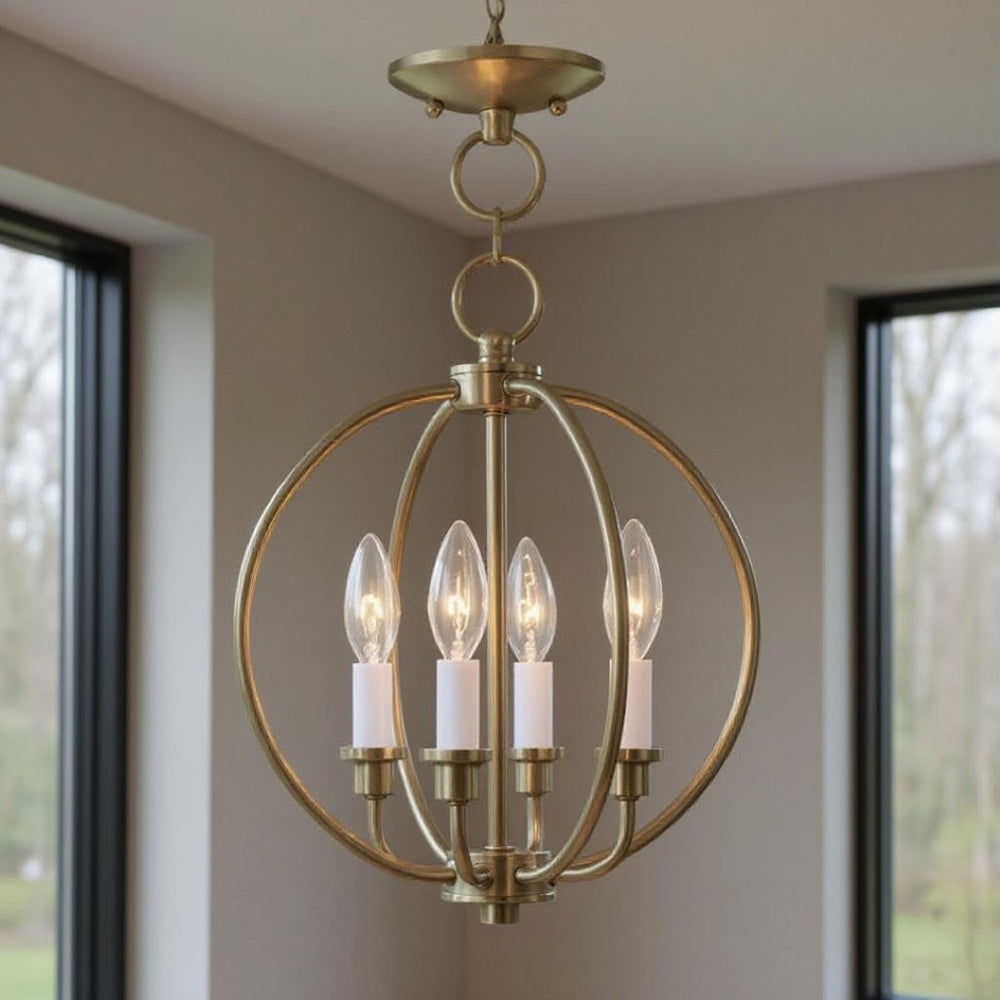 HomeRoots Brass Four-Light Dimmable Chandelier with Modern Steel Shades - Perfect for Dining and Living Spaces 687448